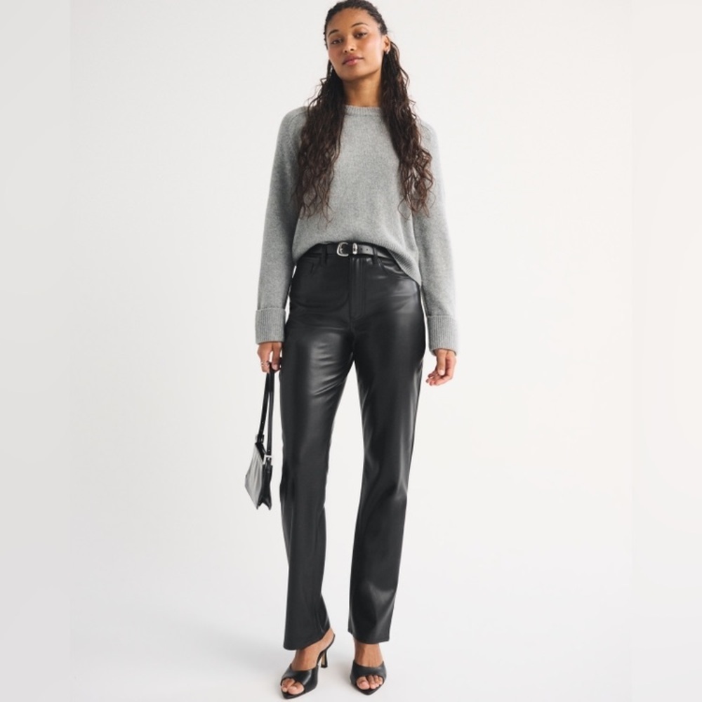 Abercrombie & Fitch Black Vegan Leather Ankle Straight Ultra High Rise